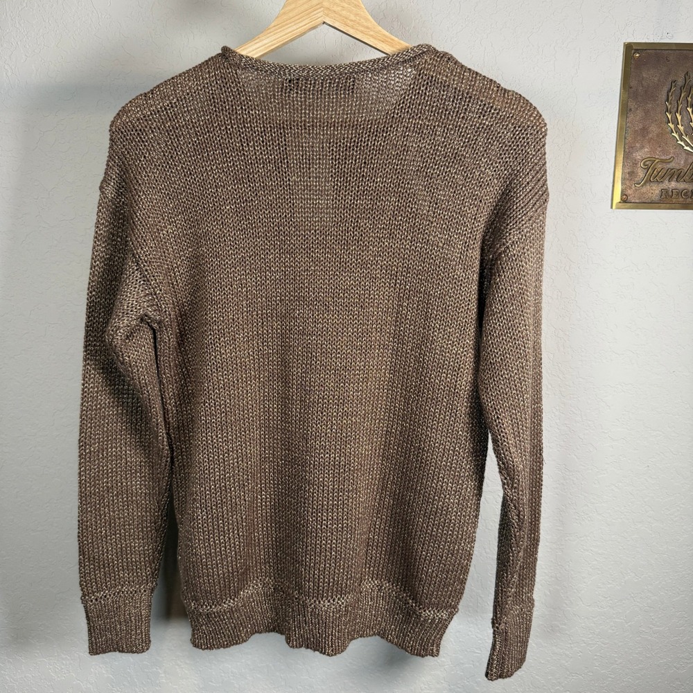 Lauren Ralph Lauren Womens Bronze Gold Metallic Knit Crew Neck Sweater SP - Picture 7 of 9